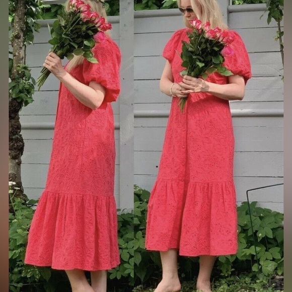 ✨ Host Pick ✨ Zara Embroidered Eyelet Fuscia Marta Blogger Fave Midi Dress - Picture 3 of 10
